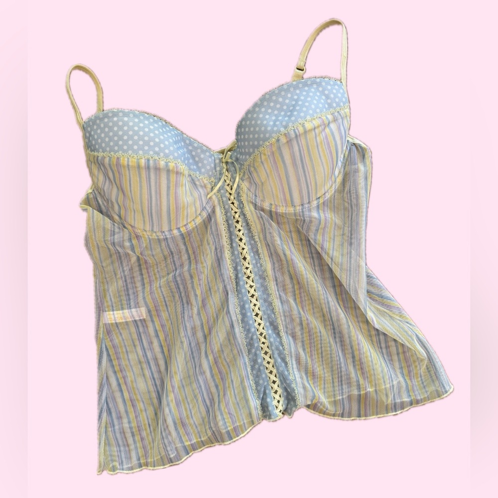 Pastel Bustier Babydoll Top with Ribbon Detailing